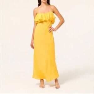 NWT J. Crew Ruffle Silk Slip Dress Yellow Maxi Preppy Wedding Guest Party Size 0